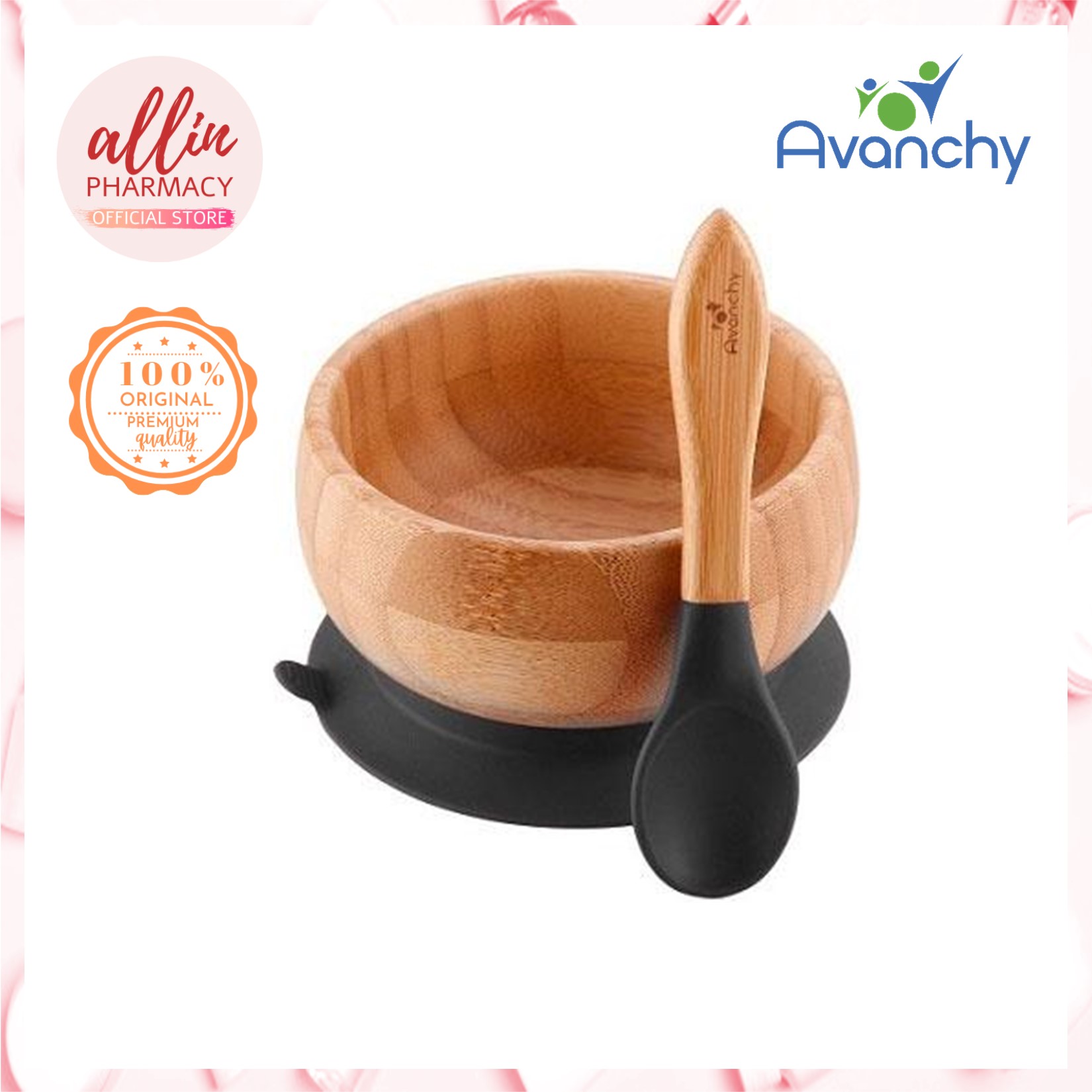 Avanchy Bamboo Suction Bowl + Spoon (Black)